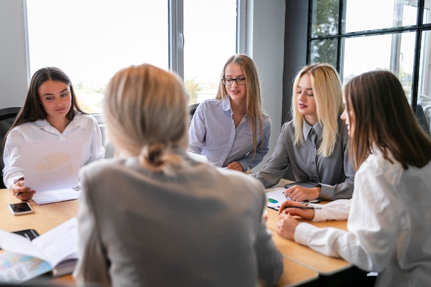 High angle corporate team-meeting