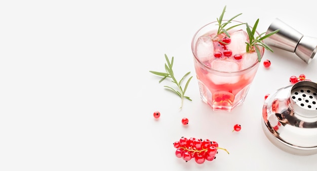 Kostenloses Foto high angle cranberry wodka und shaker mit kopierraum