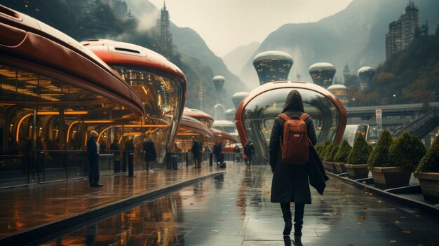 Hightech-Futuristische städtische Reisen für Menschen