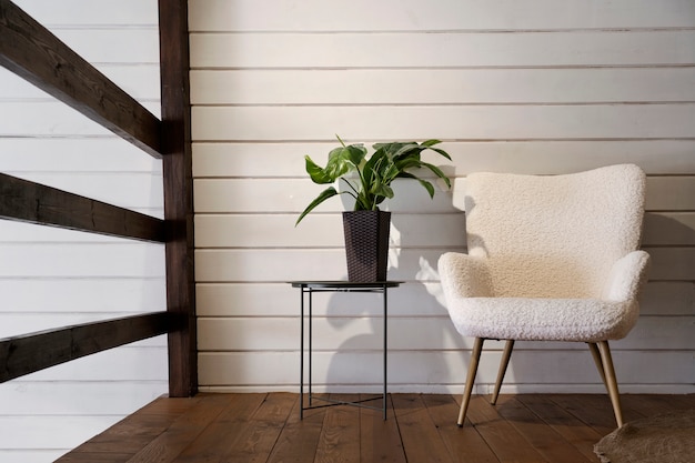 Hintergrund für Zoom-Aufrufe mit Pflanze und Stuhl