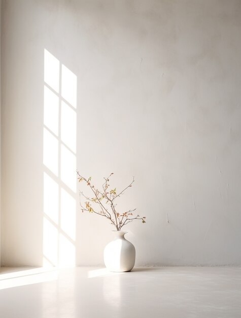 Hintergrund mit einfachen weißen Wänden und Pflanzen