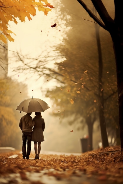Hintergrundbild eines verliebten Paares während der Herbstzeit