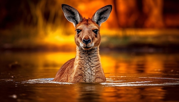 Kostenloses Foto hirsch steht im gras und blickt in die von ki generierte kamera