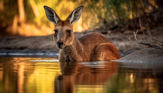 Kostenloses Foto hirschohralarm, der in die von ki generierte kamera in der natur blickt