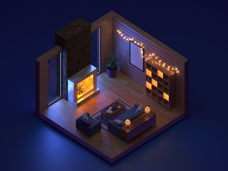 Kostenlose Foto hochwinkel-lebenszimmer 3d-interior-design