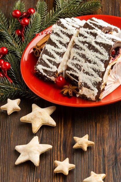 Hochwinkelzusammensetzung des köstlichen Weihnachtsdesserts