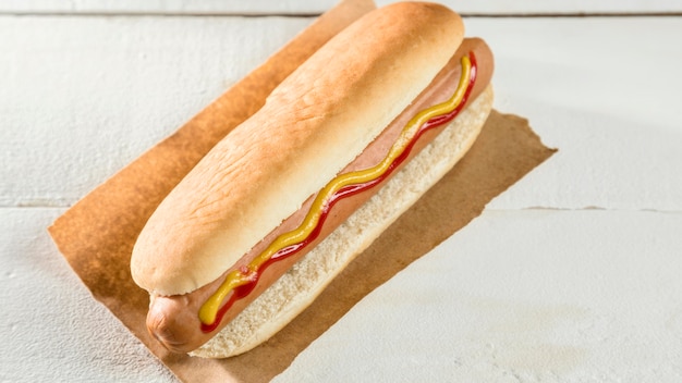 Hoher blick einfacher hot dog