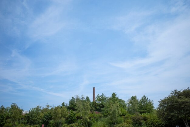 Hoher Schornstein mit blauem Himmel