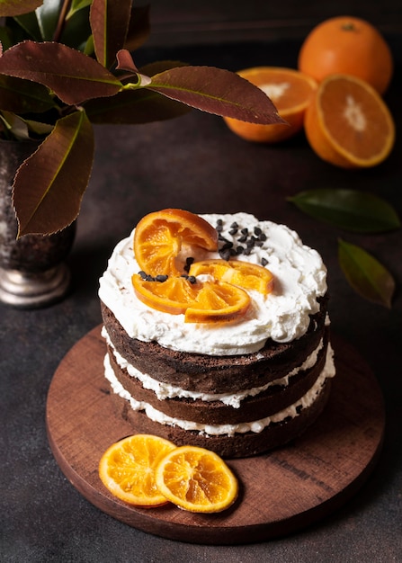 Hoher Winkel des köstlichen Kuchenkonzepts