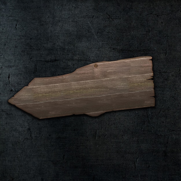 Holzschild der Schmutzart 3D auf einem dunklen konkreten Beschaffenheitshintergrund