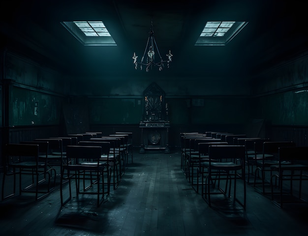 Horror-Szene mit unheimlichem Klassenzimmer