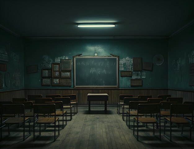 Horror-Szene mit unheimlichem Klassenzimmer