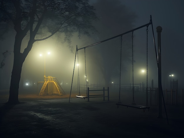 Kostenloses Foto horror-szene mit unheimlichem spielplatz