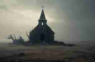 Kostenloses Foto horror-szene mit unheimlicher kirche