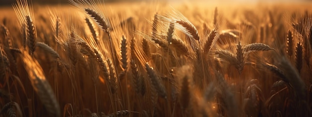 Ähren von reifem Weizen auf dem Feld eines Bauern. KI-generiertes Bild