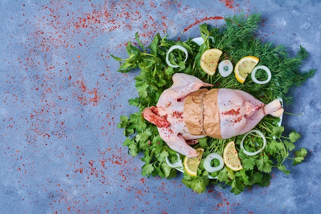 Kostenloses Foto hühnerfleisch mit kräutern und gewürzen.