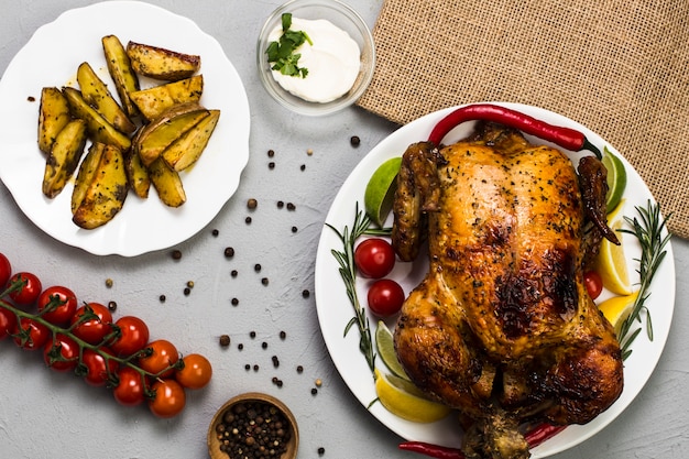 Kostenloses Foto huhn und kartoffel zum abendessen