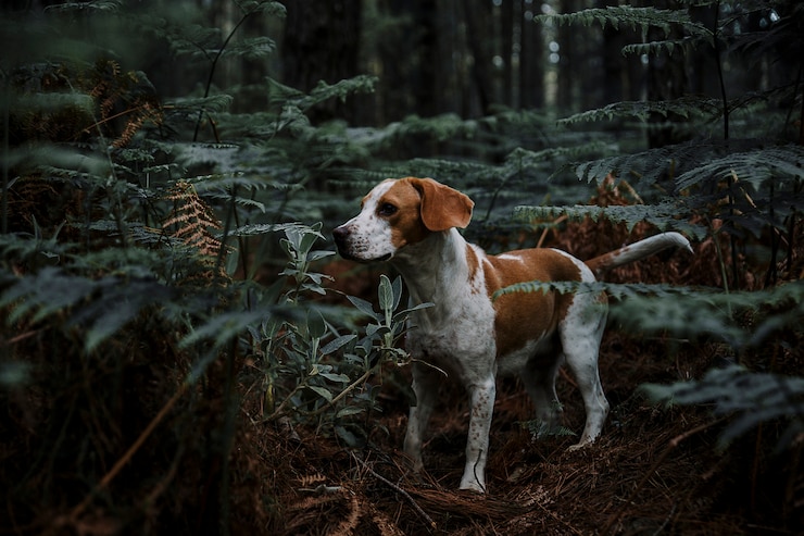 Kostenlose Foto hund, der im wald steht