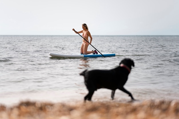 Kostenloses Foto hund hat spaß am strand