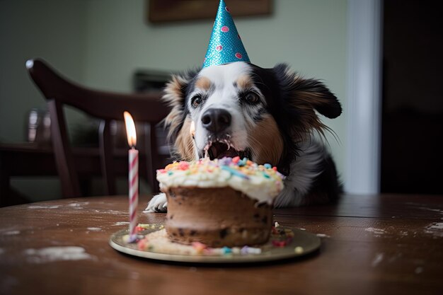 Hund isst einen Kuchen zu seinem Geburtstag Ai generativ