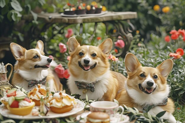 Hunde bei einem Picknick im Freien