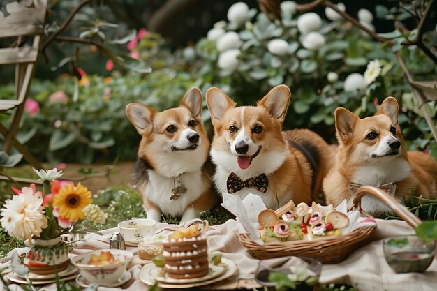 Hunde bei einem Picknick im Freien