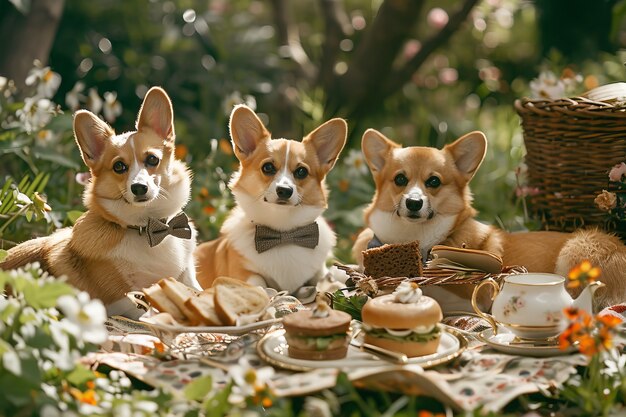 Hunde bei einem Picknick im Freien