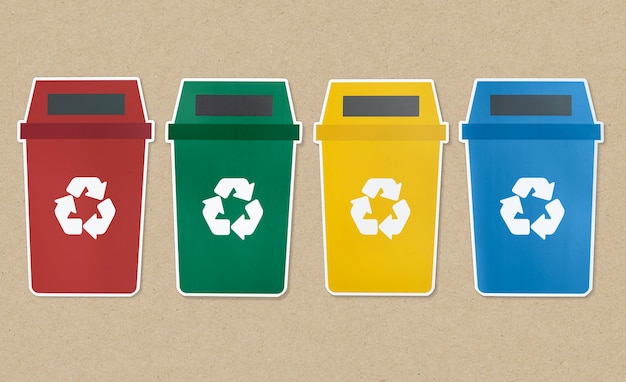 Kostenloses Foto icon-set von müll mit recycling-symbol