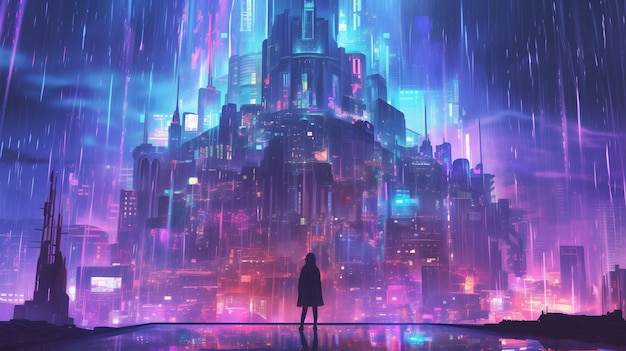 Illustration des Regens in der futuristischen Stadt