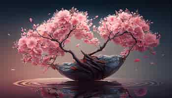 Kostenloses Foto illustration ein baum blüht mit abstrakten rosa blumen, die von ki generiert werden