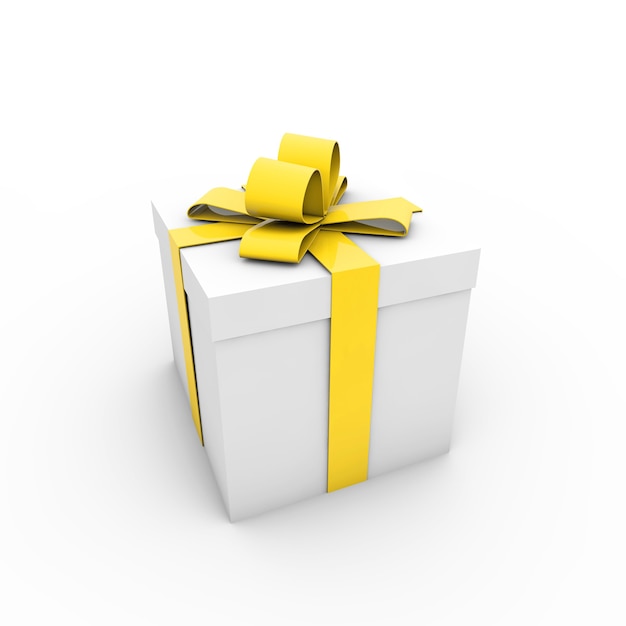 Illustration eines Weihnachtsgeschenks mit einem gelben Band auf einem weißen Hintergrund