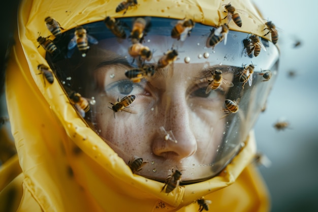 Imker bei einer Bienenfarm