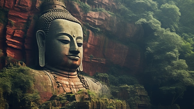 Kostenloses Foto in den berg geschnitzte buddha-statue