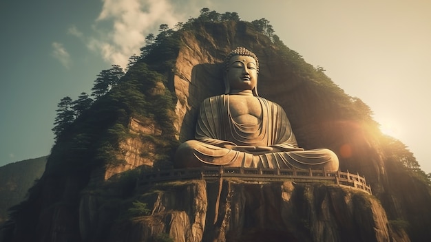Kostenloses Foto in den berg geschnitzte buddha-statue
