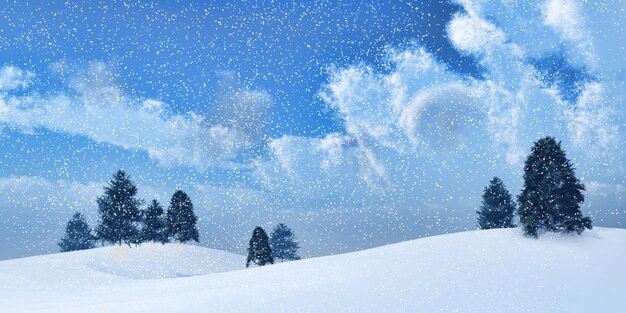 in einem Schneesturm von einer Landschaft von Winter Bäume 3D übertragen