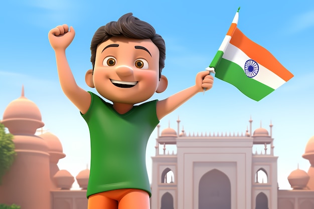 Indien feiert den Republiktag mit einer 3D-Persönlichkeit und einer Flagge