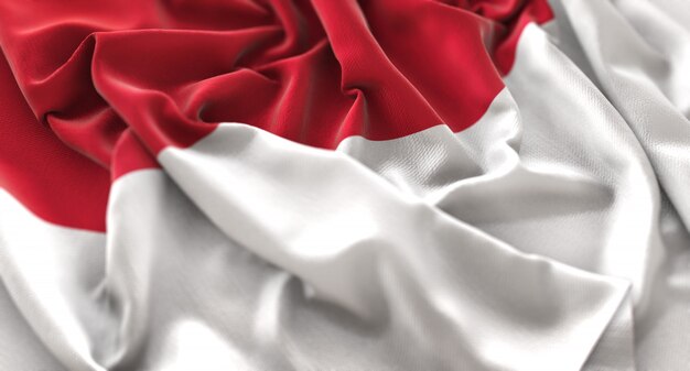 Indonesien Flagge gekräuselt Wunderschön Winken Makro Nahaufnahme Schuss
