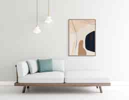 Kostenloses Foto innenarchitektur mit fotorahmen und weißer couch