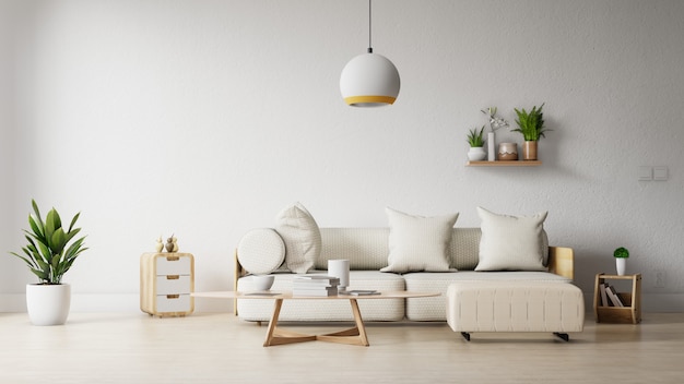 Innenrahmenwohnzimmer mit buntem weißem sofa
