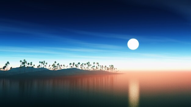 Insel mit Palmen bei Sonnenuntergang