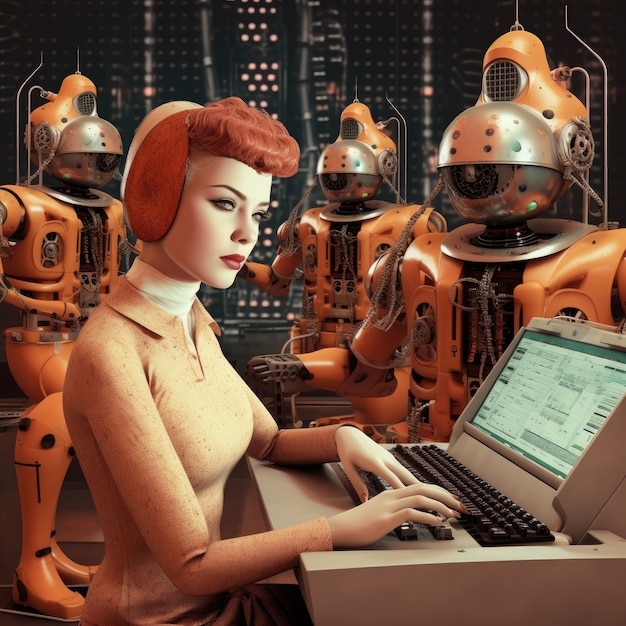 Kostenloses Foto internationaler tag der bildung im futuristischen stil mit schüler und roboter