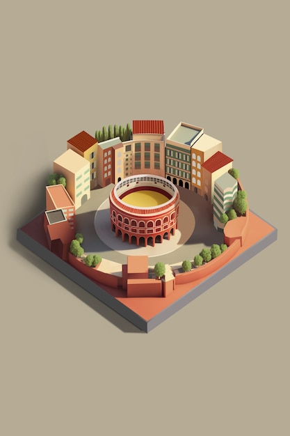 Kostenloses Foto isometrische miniatur von plaza de toros la malagueta in malaga