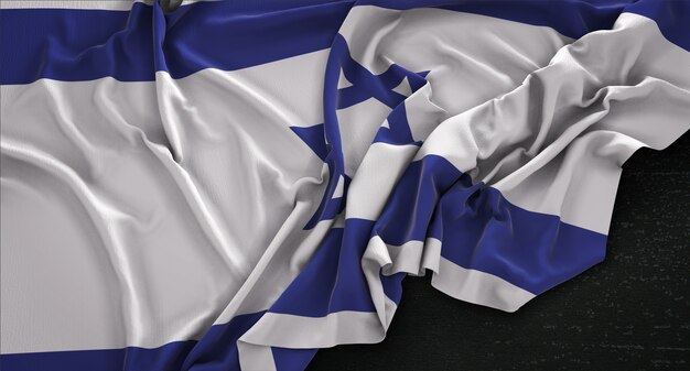 Israel-Flagge, die auf dunklem Hintergrund geknittert wird 3D Render
