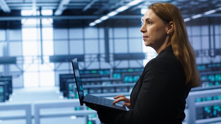 Kostenlose Foto it-spezialist für die überwachung der serverhub-infrastruktur mit hilfe von geräten