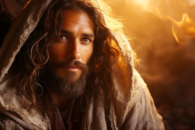 Jesus-Porträt im Freien aus der Vorderseite