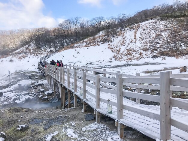 Jigokudani, bekannt in Englisch als &quot;Hell Valley&quot; ist die Quelle der heißen Quellen für viele lokale Onsen Spas in Noboribetsu, Hokkaido.