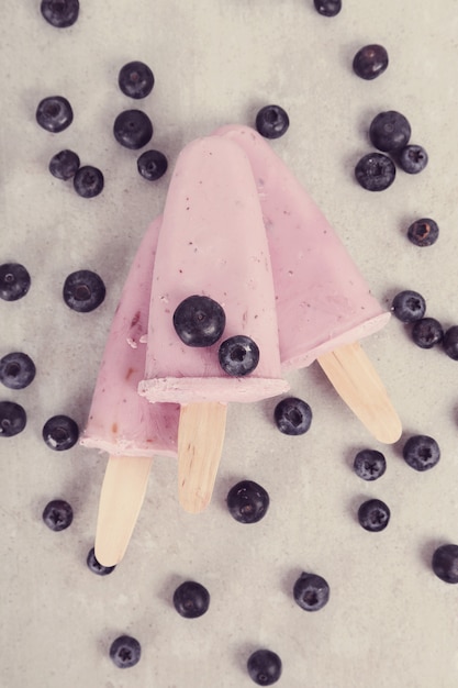 Joghurt Eis am Stiel mit Blaubeeren