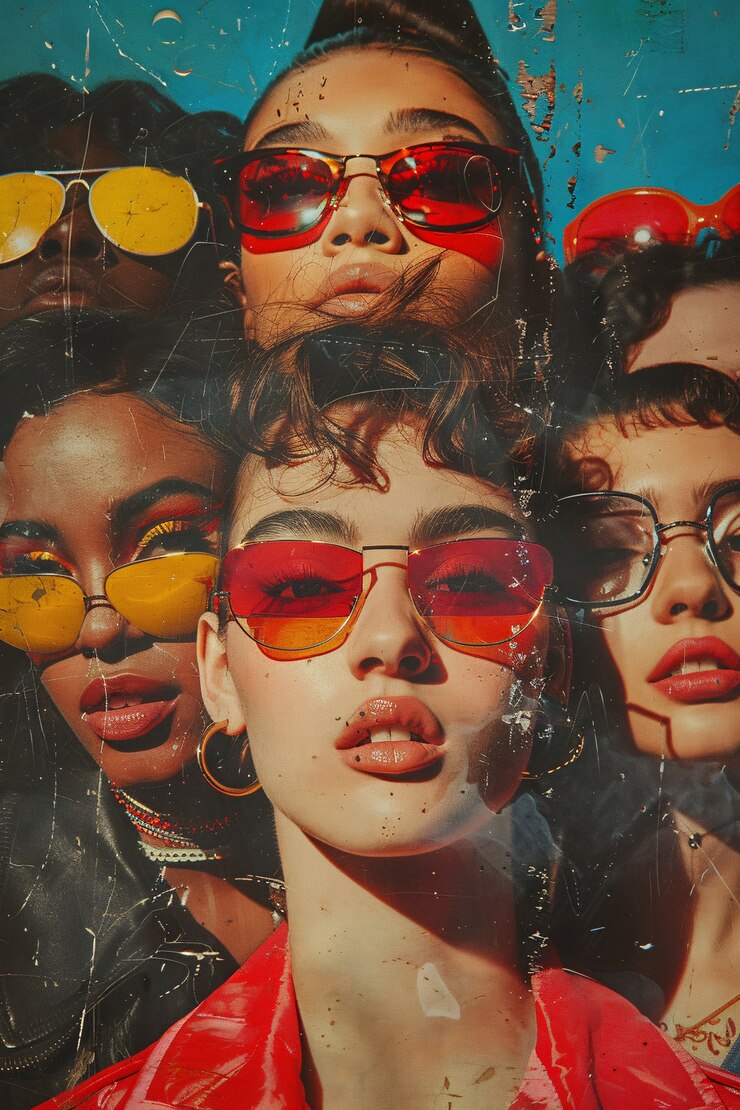 Kostenlose Foto jugendgruppe mit pop-inspiriertem hintergrund