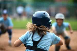 Kostenloses Foto junge baseballspieler auf dem spielfeld