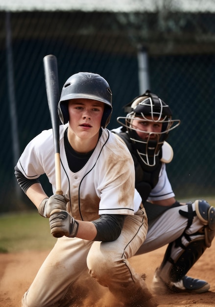 Kostenloses Foto junge baseballspieler auf dem spielfeld